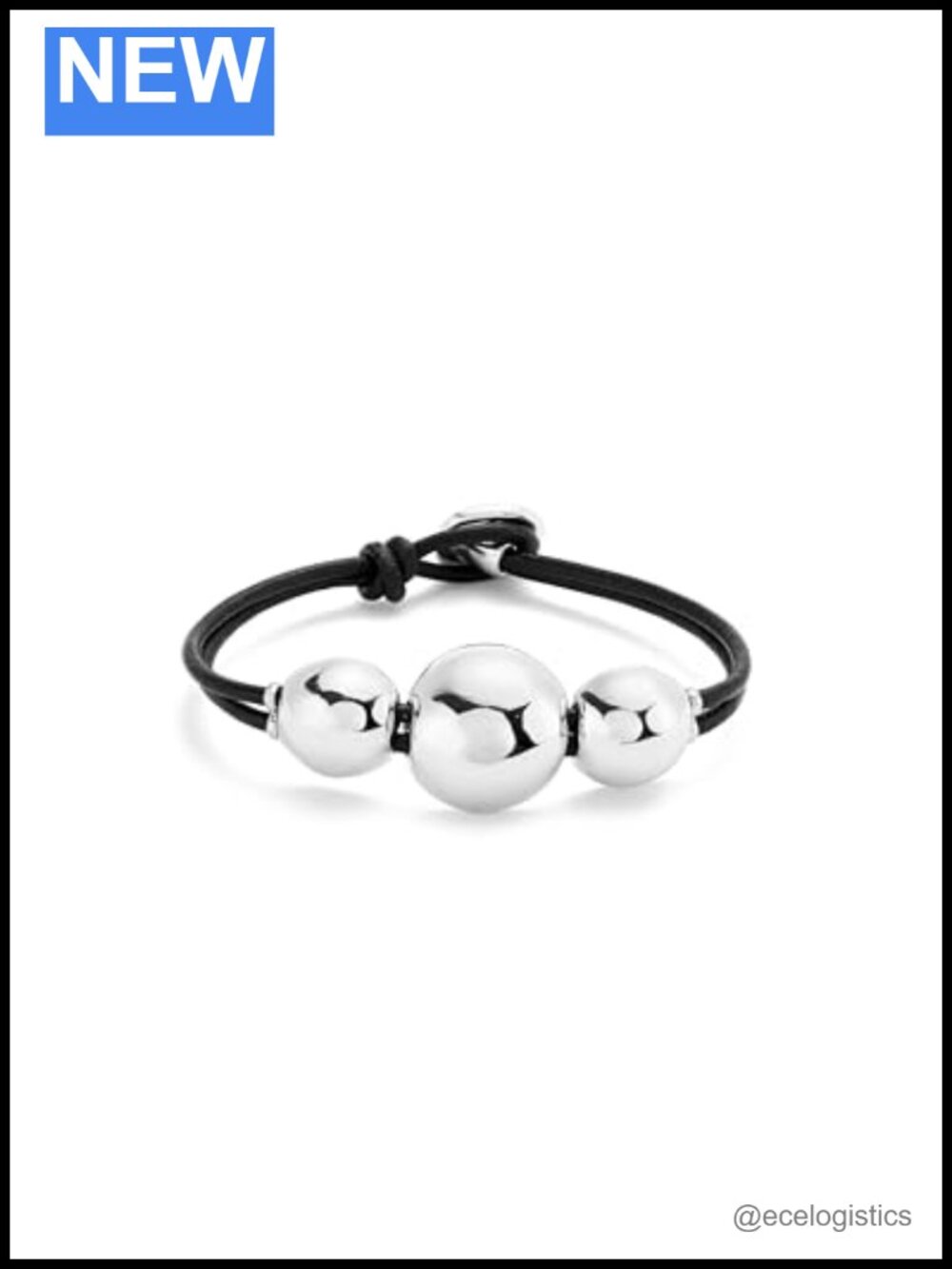 Sterling Silver-Plated Beaded Leather Bracelet Three Bubble